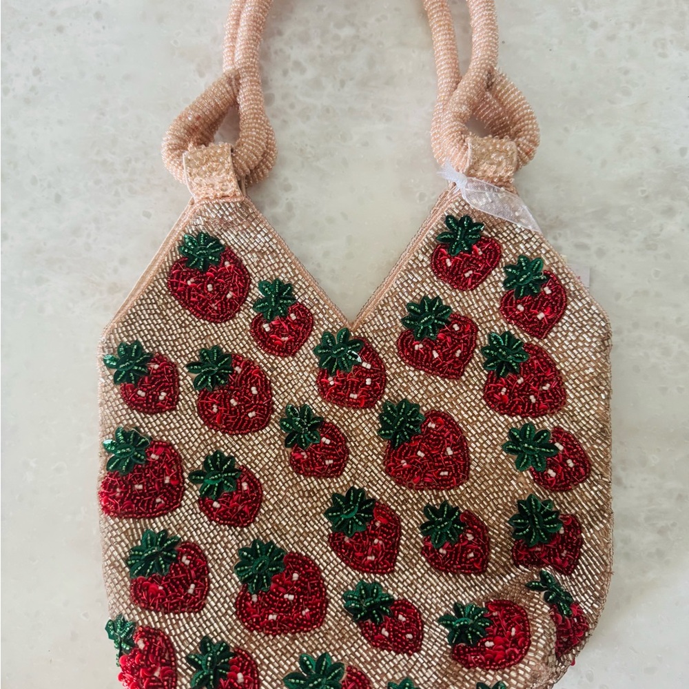 Viral TikTok Beaded Bag Strawberry Embellished Tote Bag NWT